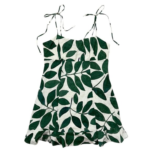 & Other Stories Dresses & Skirts - And Other Stories Leaf Print Linen‎ Mini Babydoll Dress Green 10 Resort Coastal